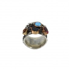Silver Tourmaline-Opal-Ruby Ring