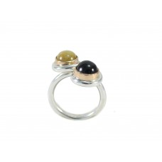Silver Gold Rutile Quartz&Black Star Diopside Ring