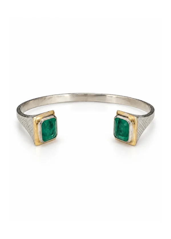 Aura Emerald Cut Dual Gemstone Cuff Bracelet - Image 1