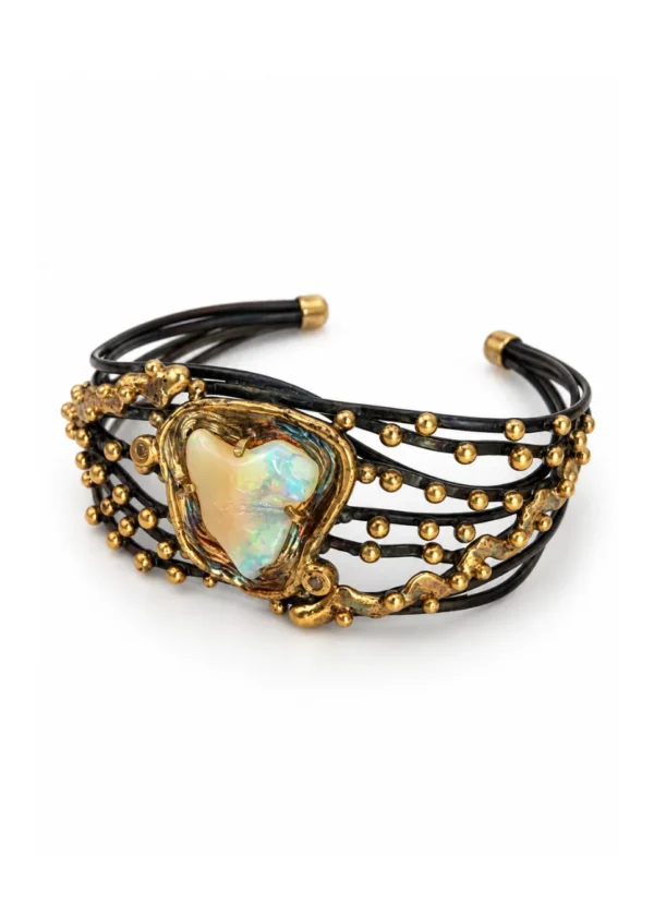 Artisanal Dendritic Opal Sculptural Bangle - Image 2
