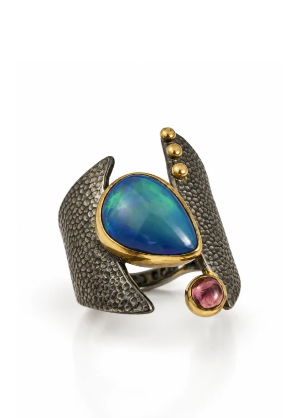 Bohemian Raw Emerald Silver Wire Bangle - Image 1