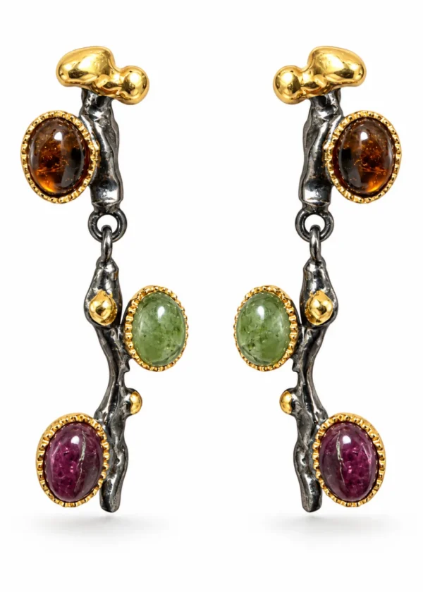 Cascading Botanical Gemstone Drop Earrings - Görsel 1