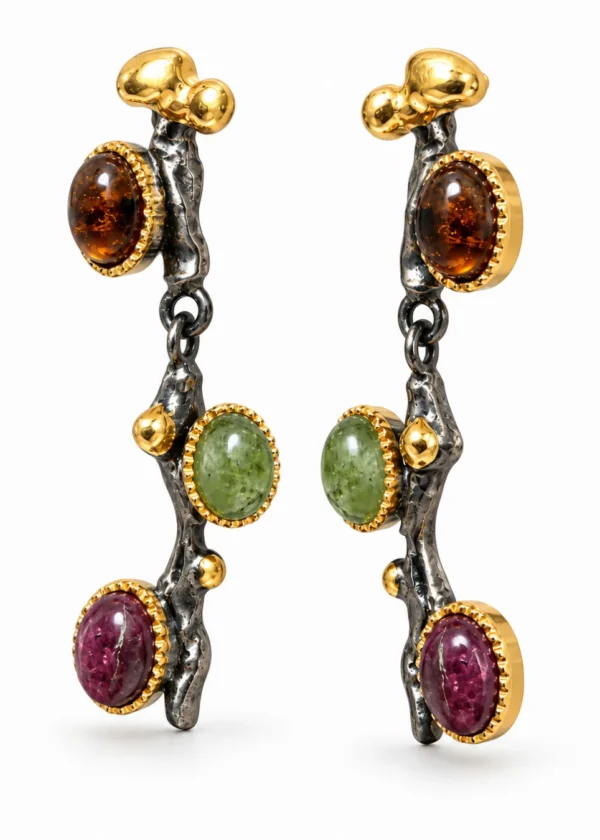 Cascading Botanical Gemstone Drop Earrings - Görsel 2