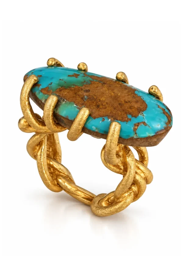Raw Matrix Turquoise Braided Band Statement Ring - Image 1
