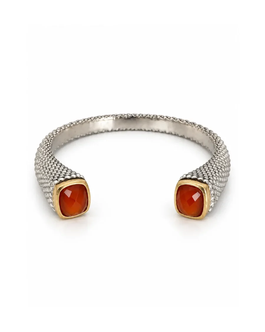 Raw Carnelian Textured Artisan Silver Cuff