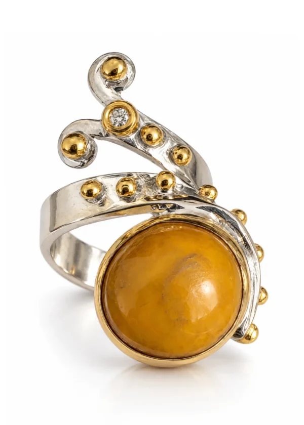 Golden Tiger Eye Organic Branch Texture Ring - Image 1