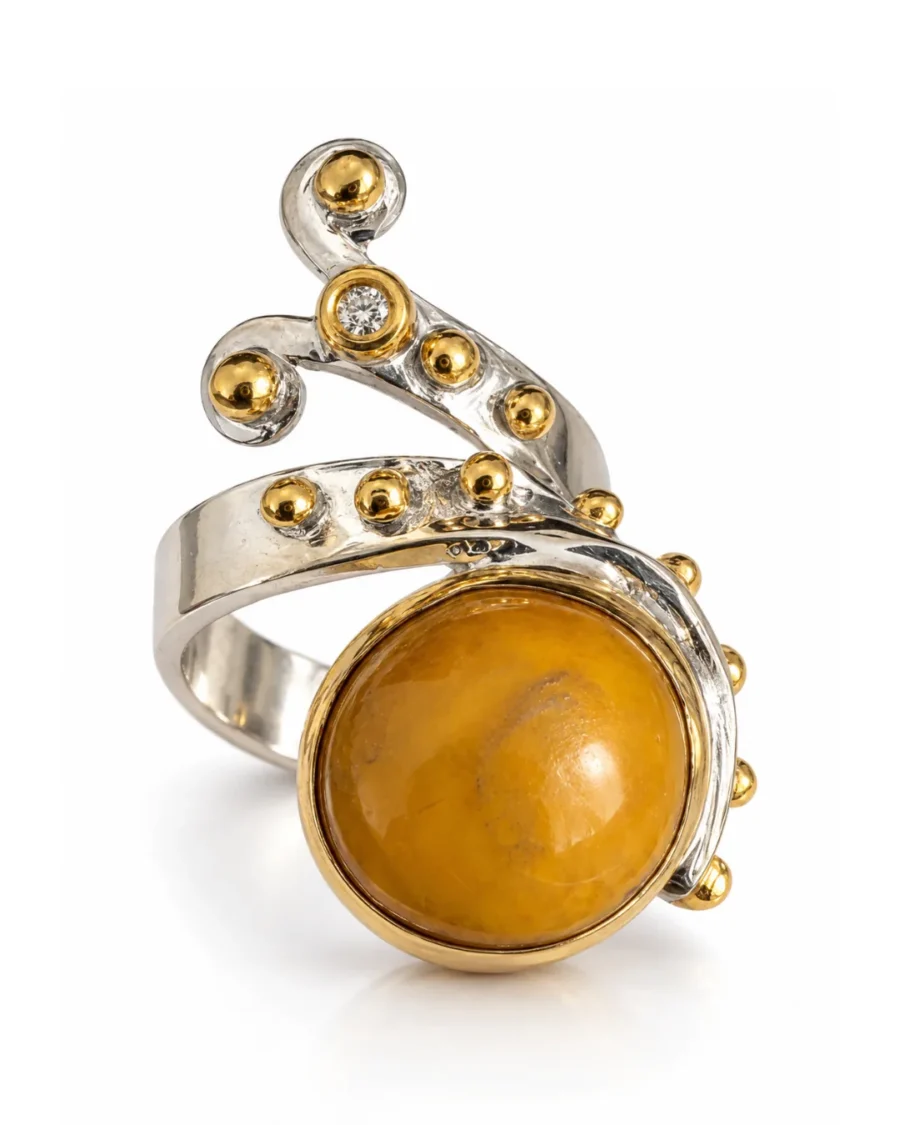 Golden Tiger Eye Organic Branch Texture Ring
