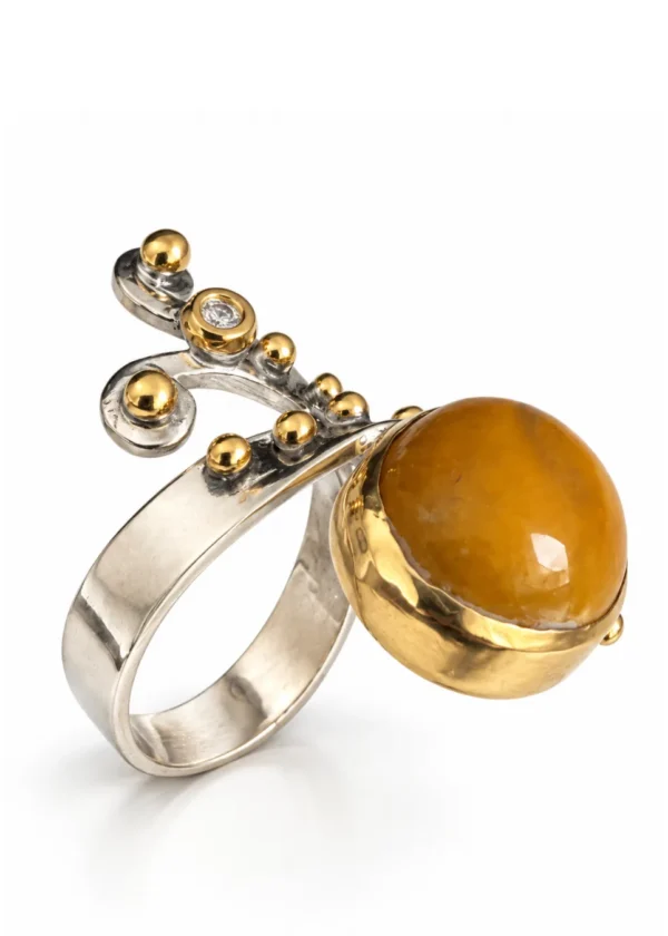 Golden Tiger Eye Organic Branch Texture Ring - Image 2