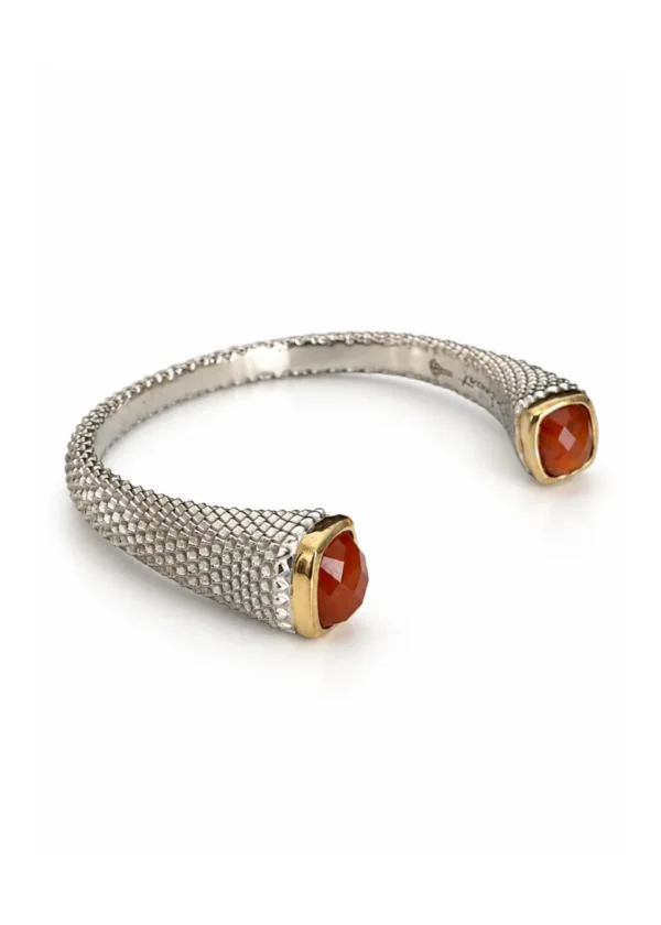 Raw Carnelian Textured Artisan Silver Cuff - Image 2