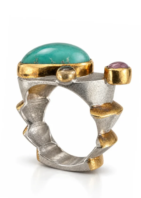 Tranquil Amazonite Bezel-Set Stacking Ring - Image 2