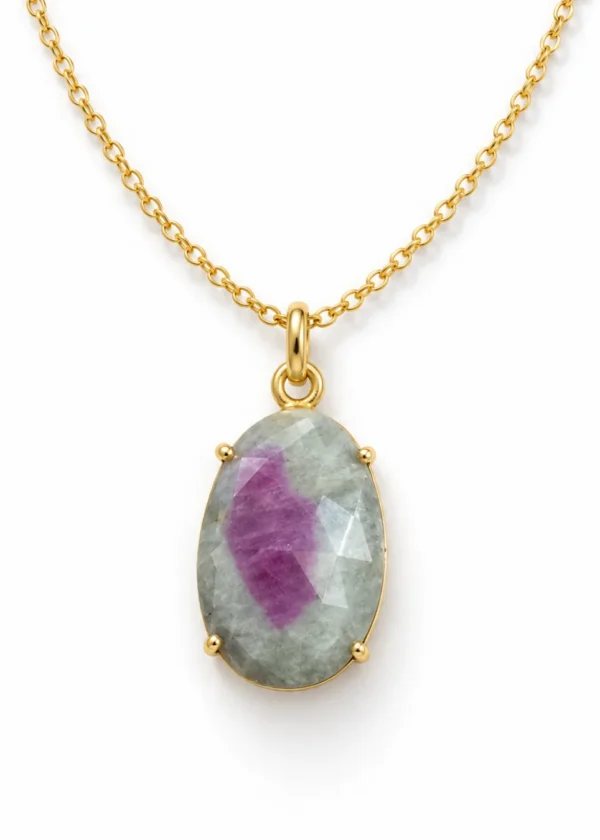 Imperial Amethyst Geode Slice Pendant Chain - Görsel 1