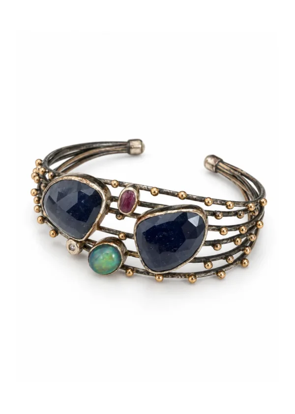Celestial Lapis & Fire Opal Beaded Cuff - Image 2