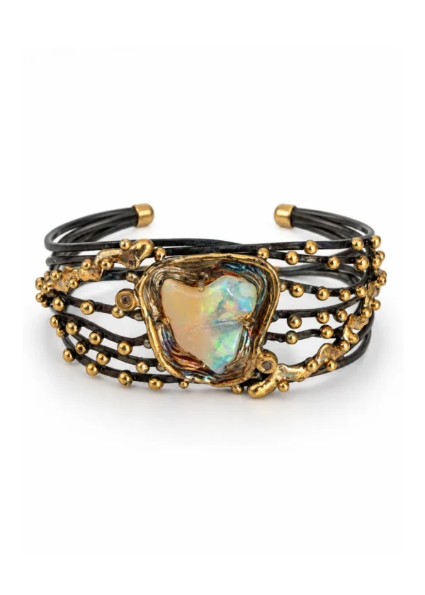 Artisanal Dendritic Opal Sculptural Bangle - Image 1