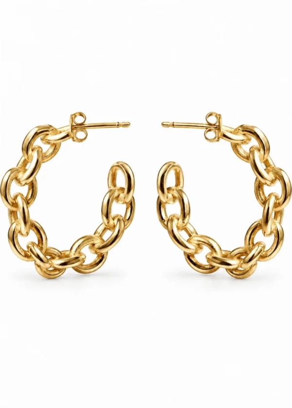 Bold Interlocking Chain Link Hoop Earrings - Image 1