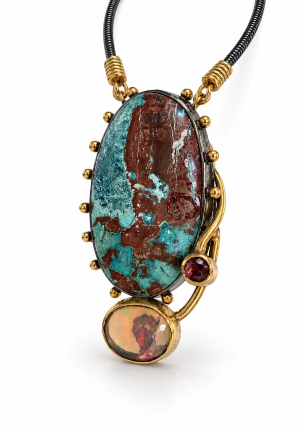 Artisan Chrysocolla & Fire Opal Masterpiece Pendant - Image 2