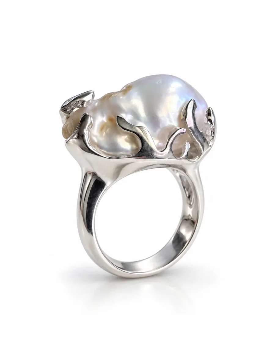 Baroque Pearl Sculptural Silver Ring Baroque Pearl Sculptural Silver Ring - handcrafted by Silverely
