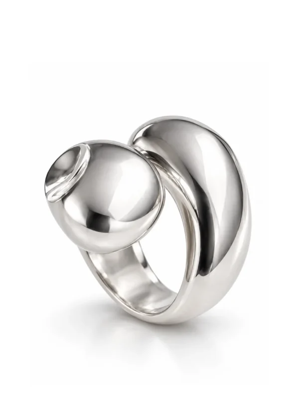 Bold Sculptural Polished Silver Statement Ring - detail view