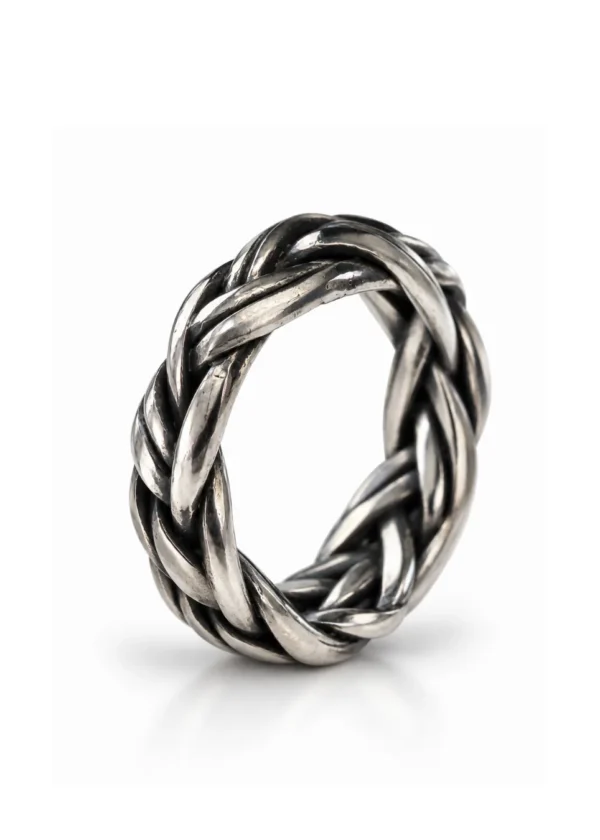 Braided Oxidized Silver Band Ring - detail view