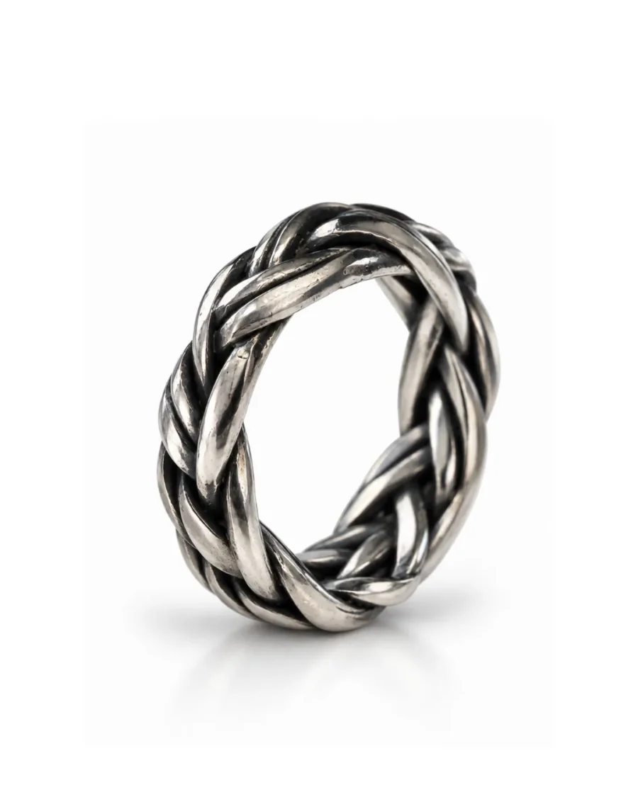 Braided Oxidized Silver Band Ring - detail view