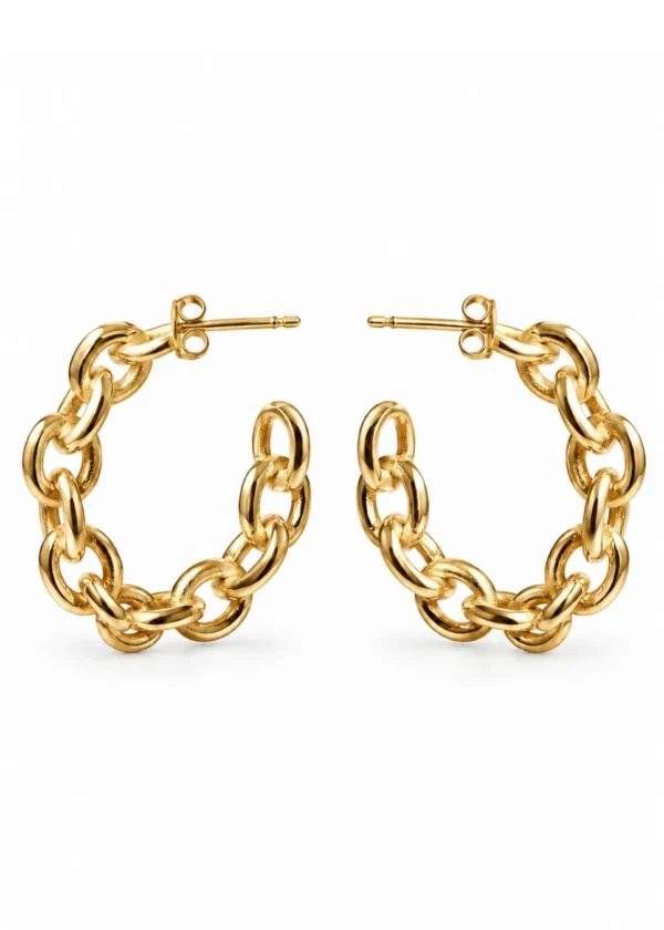 Chunky Chain Link Gold Hoop Earrings - handcrafted by Silverely