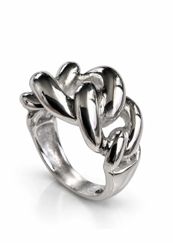Chunky Curb Chain Link Polished Silver Ring - handcrafted by Silverely