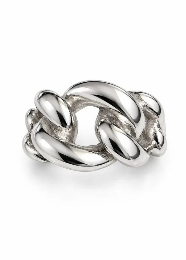 Chunky Curb Chain Link Polished Silver Ring - detail view