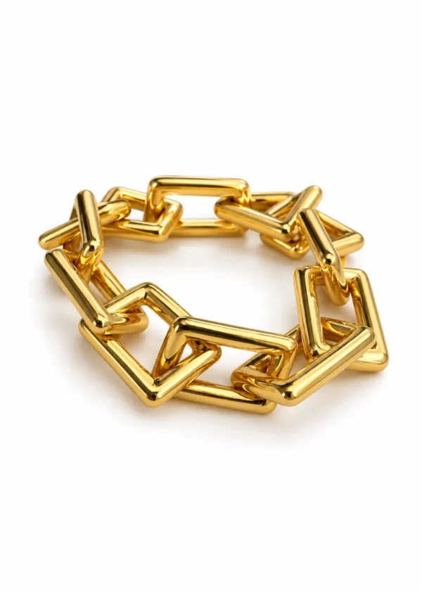 Gold Rectangular Link Chain Bracelet - handcrafted by Silverely