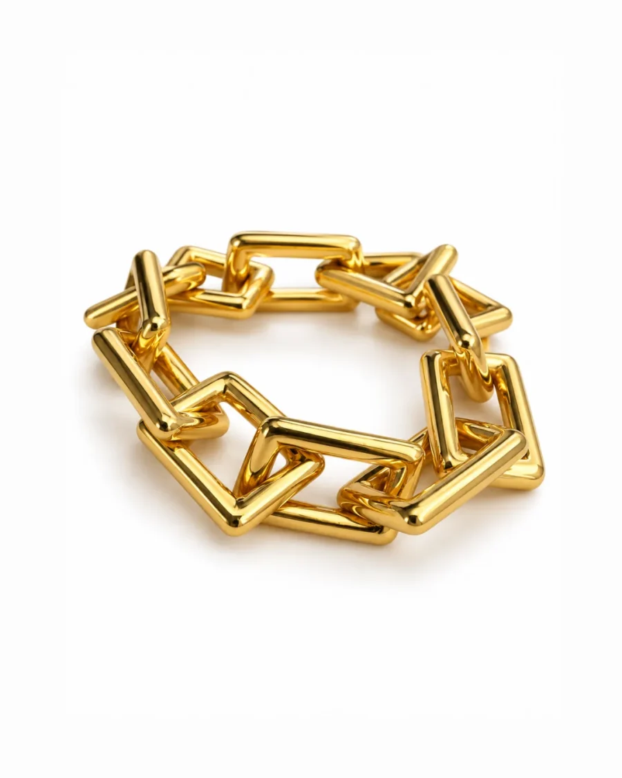 Gold Rectangular Link Chain Bracelet - handcrafted by Silverely