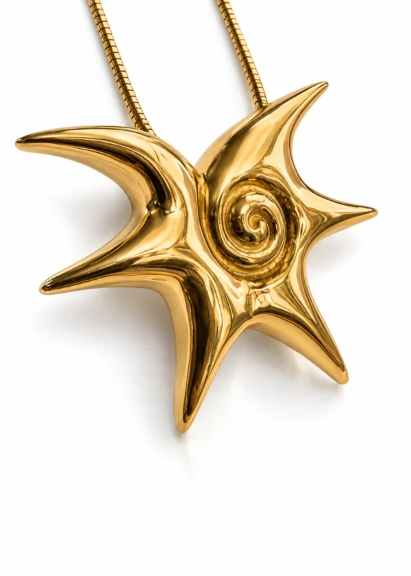 Gold Spiral Starburst Pendant Necklace - detail view
