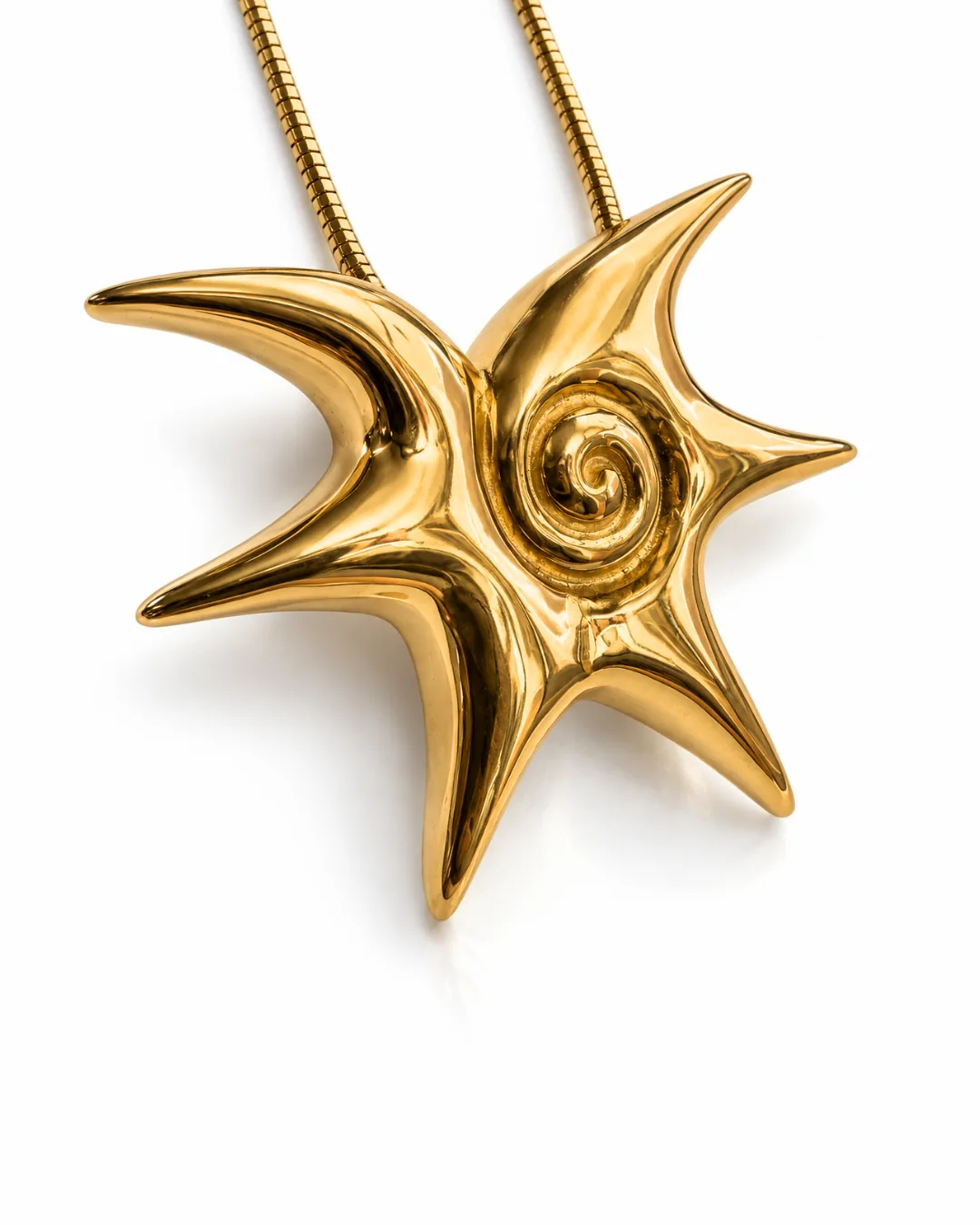 Gold Spiral Starburst Pendant Necklace - detail view