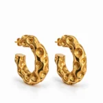 Hammered Organic Gold Hoop Earrings - handcrafted by Silverely