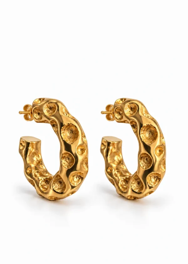 Hammered Organic Gold Hoop Earrings - handcrafted by Silverely