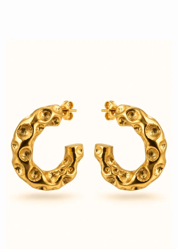 Hammered Organic Gold Hoop Earrings - detail view