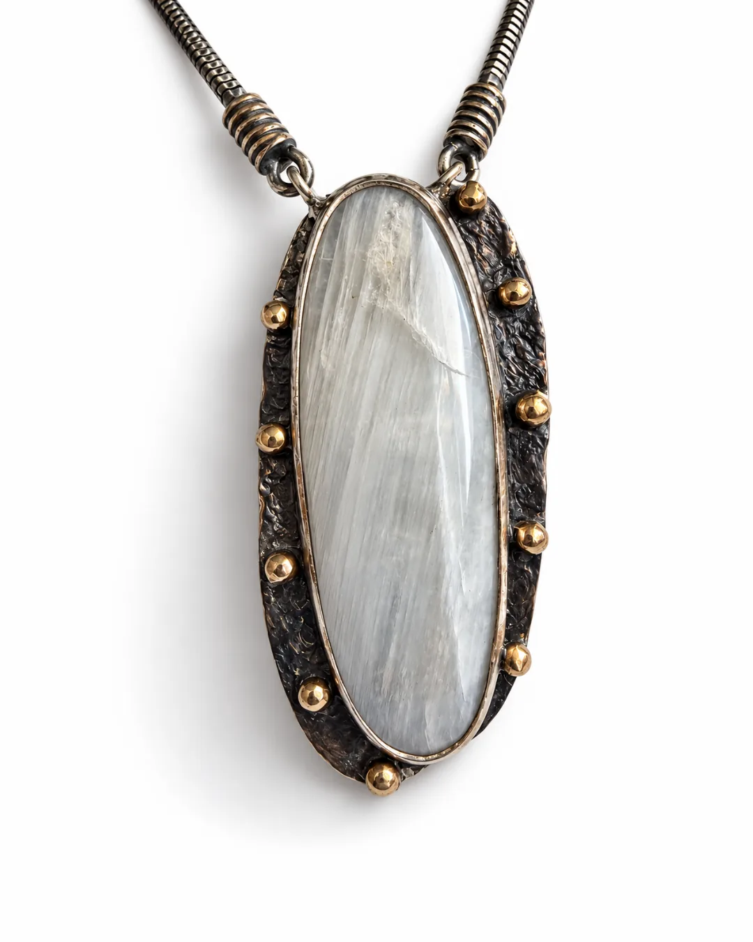 Moonstone Oxidized Silver Oval Pendant Necklace - handcrafted by Silverely