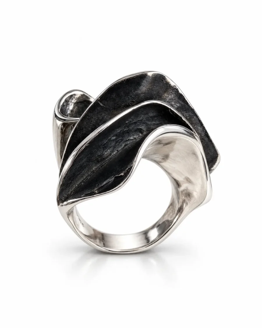 Sculptural Ruffle Oxidized Silver Statement Ring Sculptural Ruffle Oxidized Silver Statement Ring - handcrafted by Silverely