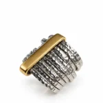 Stacked Hammered Band Silver Ring with Gold Bar - handcrafted by Silverely