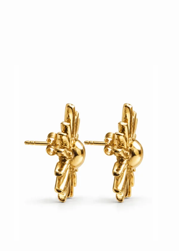 Sunburst Gold Stud Earrings - detail view