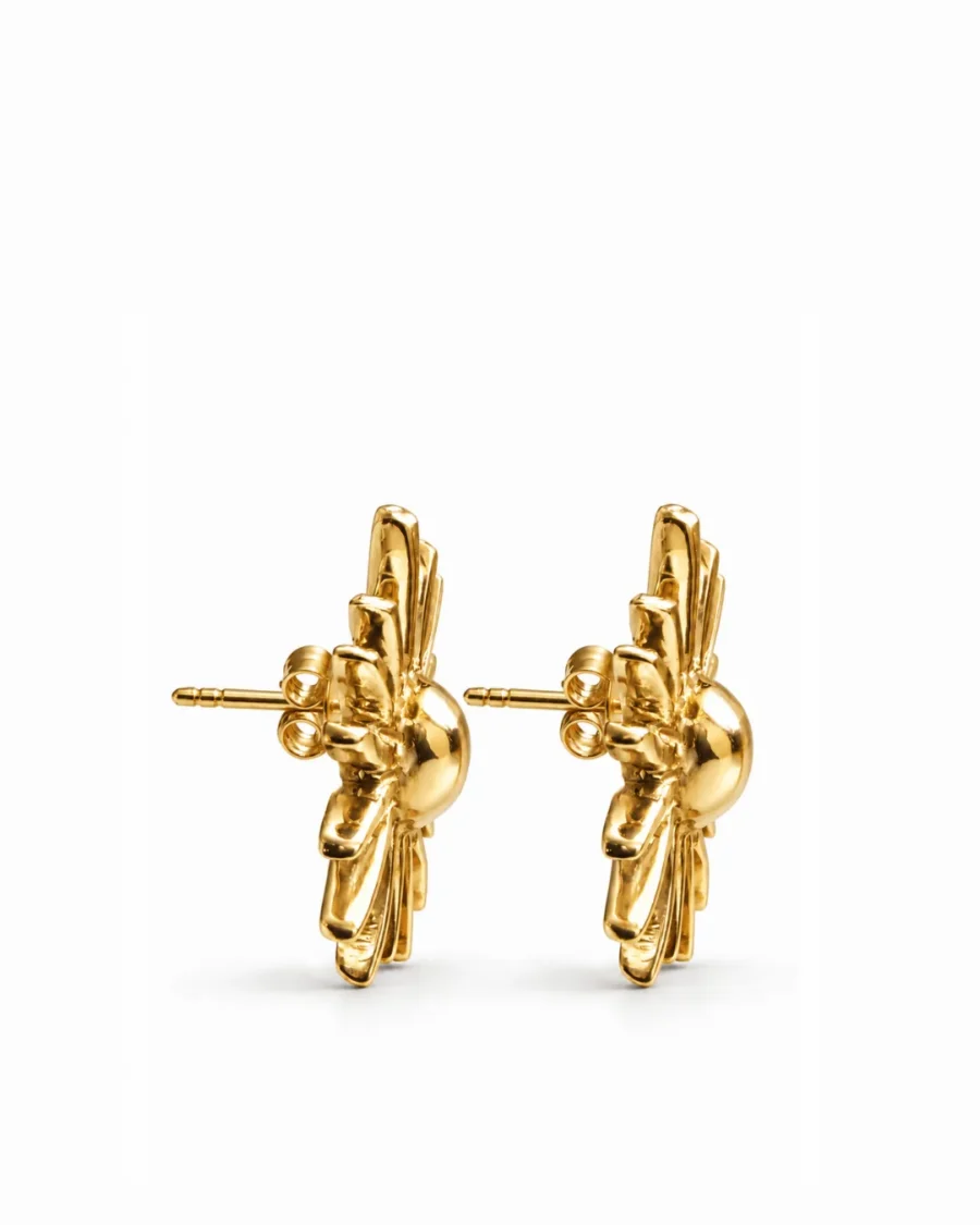 Sunburst Gold Stud Earrings - detail view