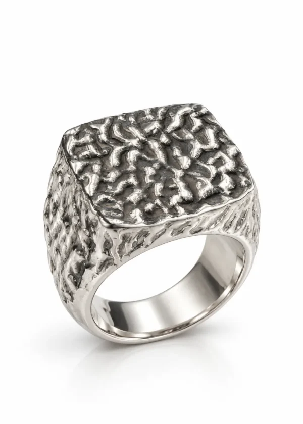 Textured Nugget Silver Signet Ring - handcrafted by Silverely