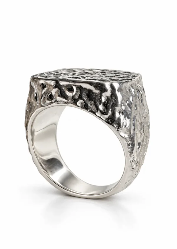 Textured Nugget Silver Signet Ring - detail view