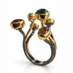Tourmaline Gold-Bezel Branch Open Ring - handcrafted by Silverely