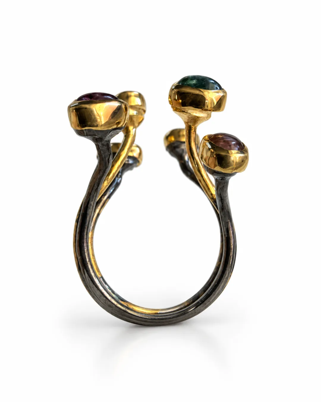 Tourmaline Gold-Bezel Branch Open Ring - detail view