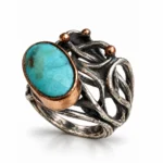 Turquoise Vine Branch Silver Ring with Copper Bezel - handcrafted by Silverely