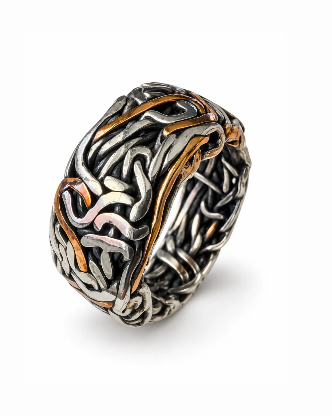 Woven Copper & Silver Wide Band Ring - handcrafted by Silverely